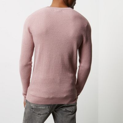 Pink textured knit slim fit jumper